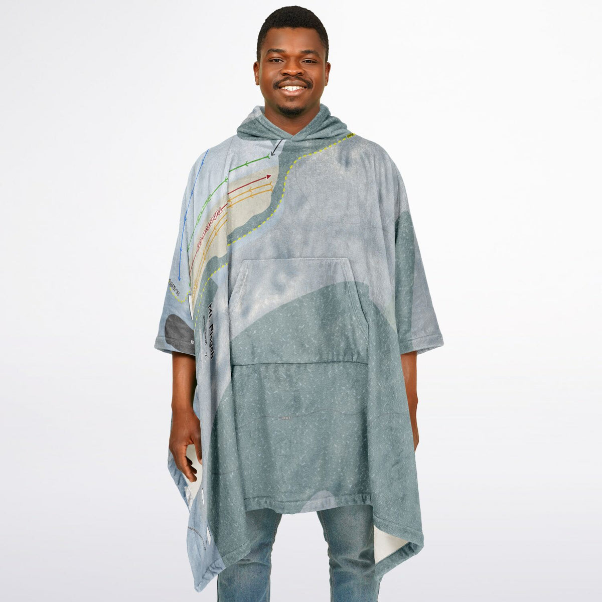 Mt Pisgah, New York Ski Resort Map Flannel Blanket Poncho