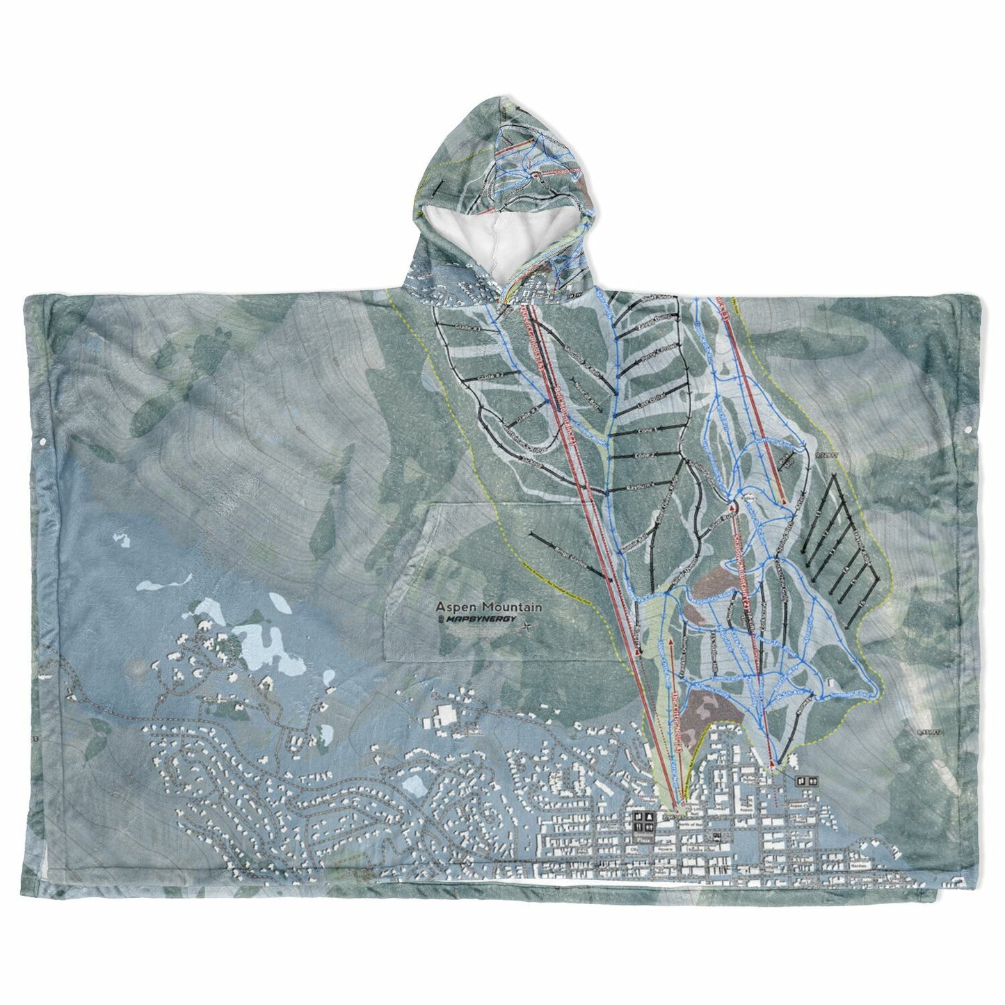 Aspen Mountain, Colorado Ski Resort Map Flannel Blanket Poncho