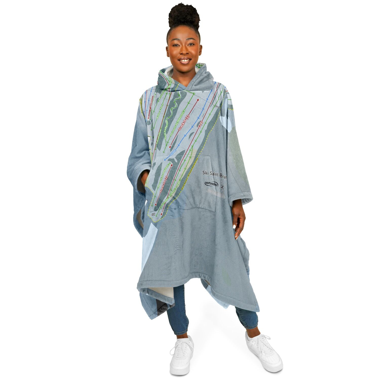 Ski Saint-Bruno, Quebec Ski Resort Map Flannel Blanket Poncho