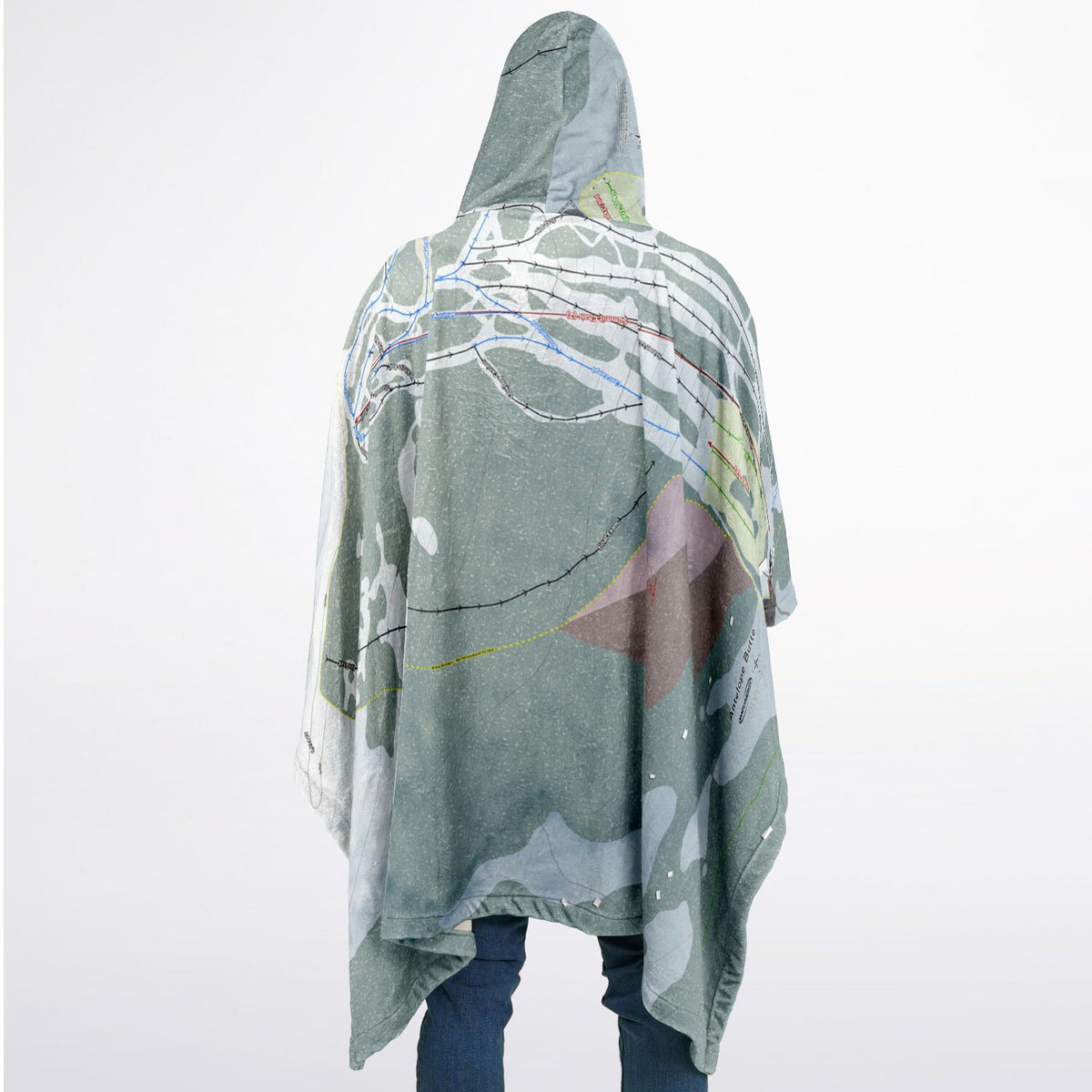 Antelope Butte, Wyoming Ski Resort Map Flannel Blanket Poncho