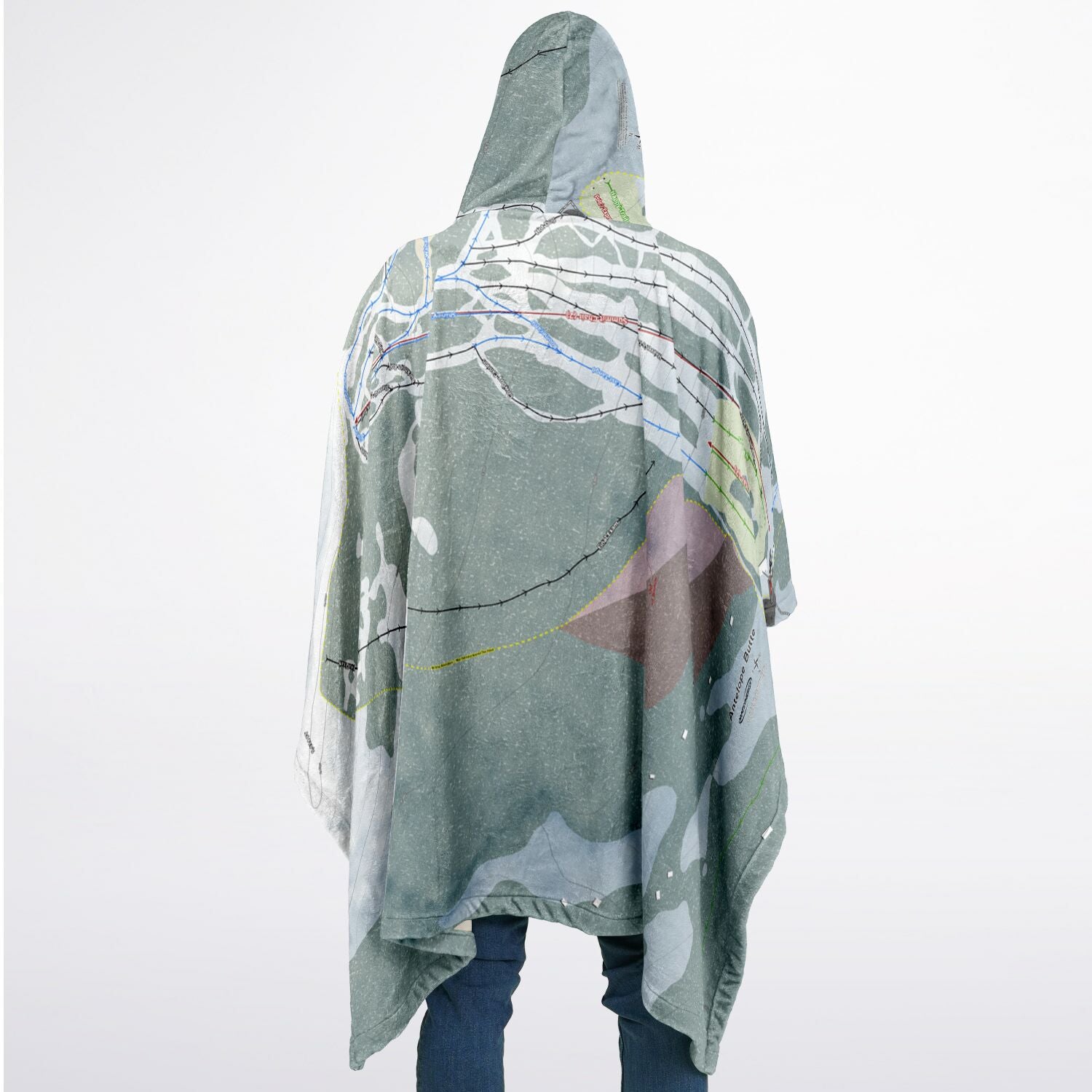 Antelope Butte, Wyoming Ski Resort Map Flannel Blanket Poncho