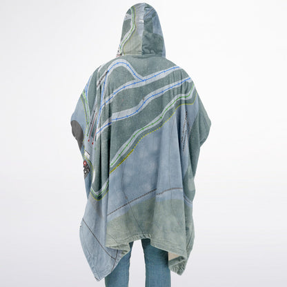 Mt Jefferson, Maine Ski Resort Map Flannel Blanket Poncho