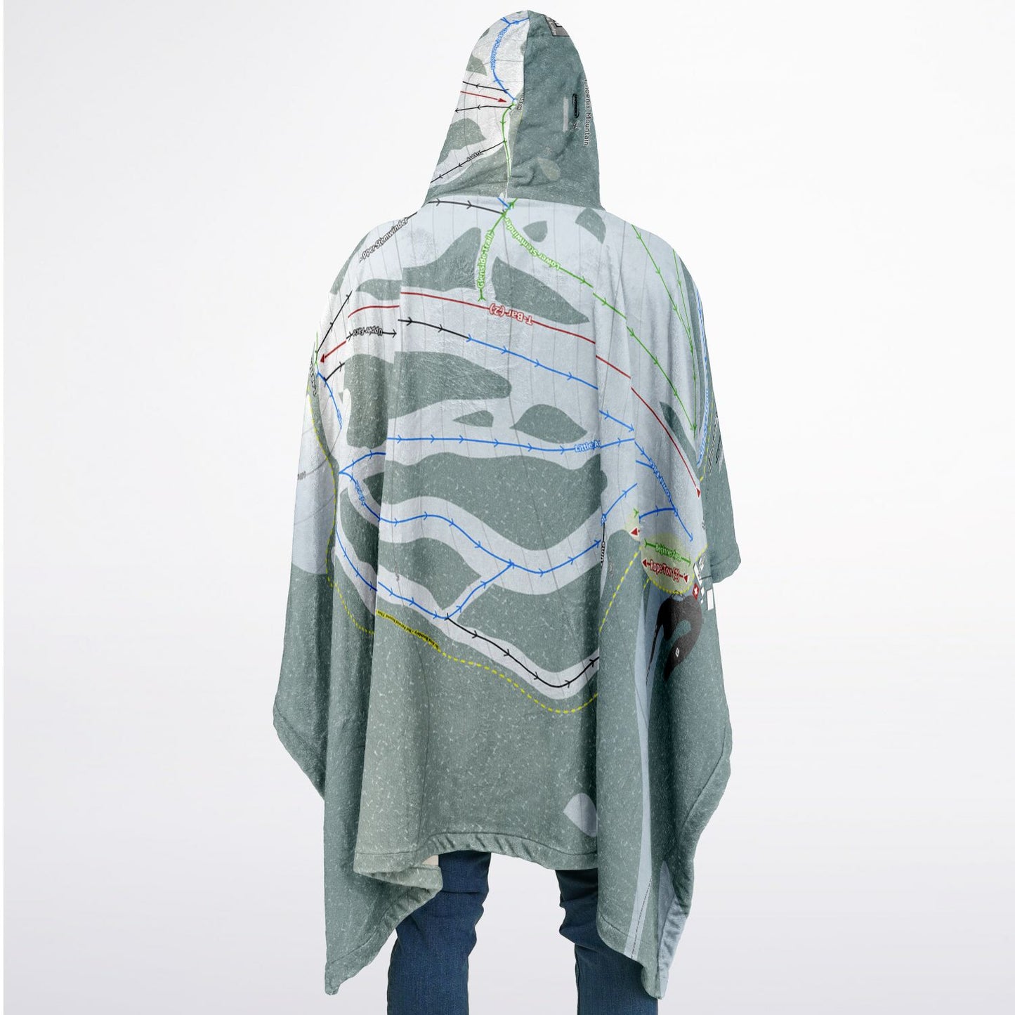 Phoenix Mountain, British Columbia Ski Resort Map Flannel Blanket Poncho