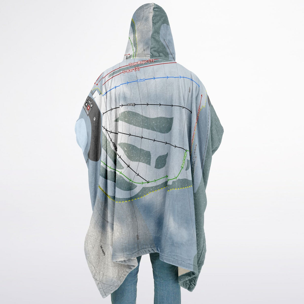 Hanson Hills, Michigan Ski Resort Map Flannel Blanket Poncho