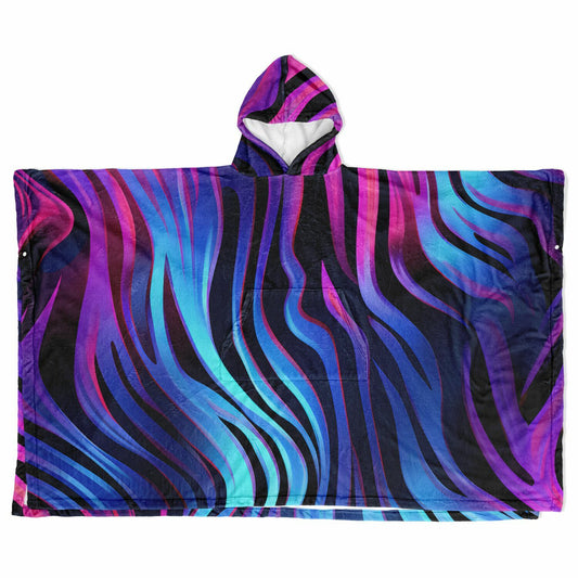Neon Fluid Waves,  Flannel Blanket Poncho