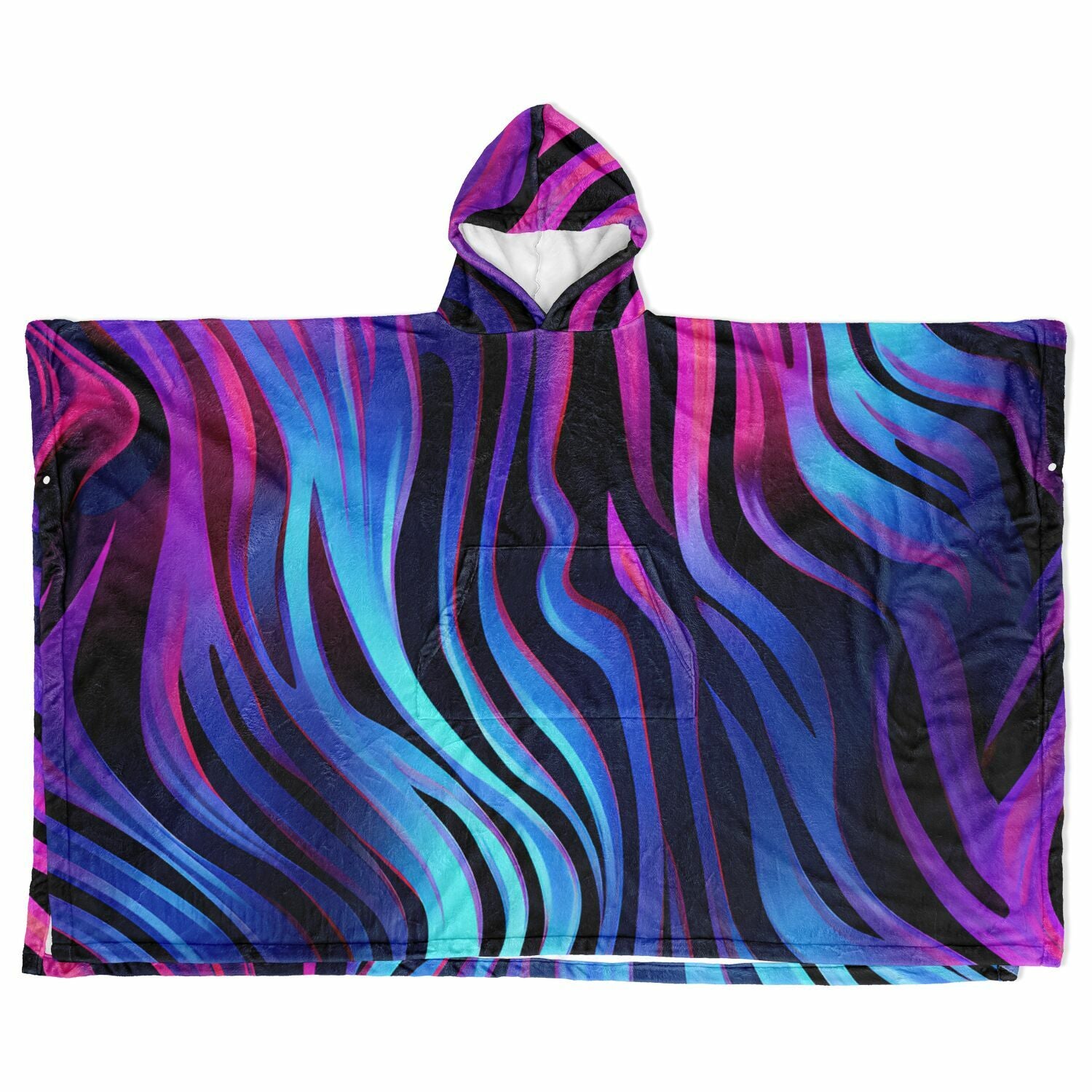 Neon Fluid Waves,  Flannel Blanket Poncho