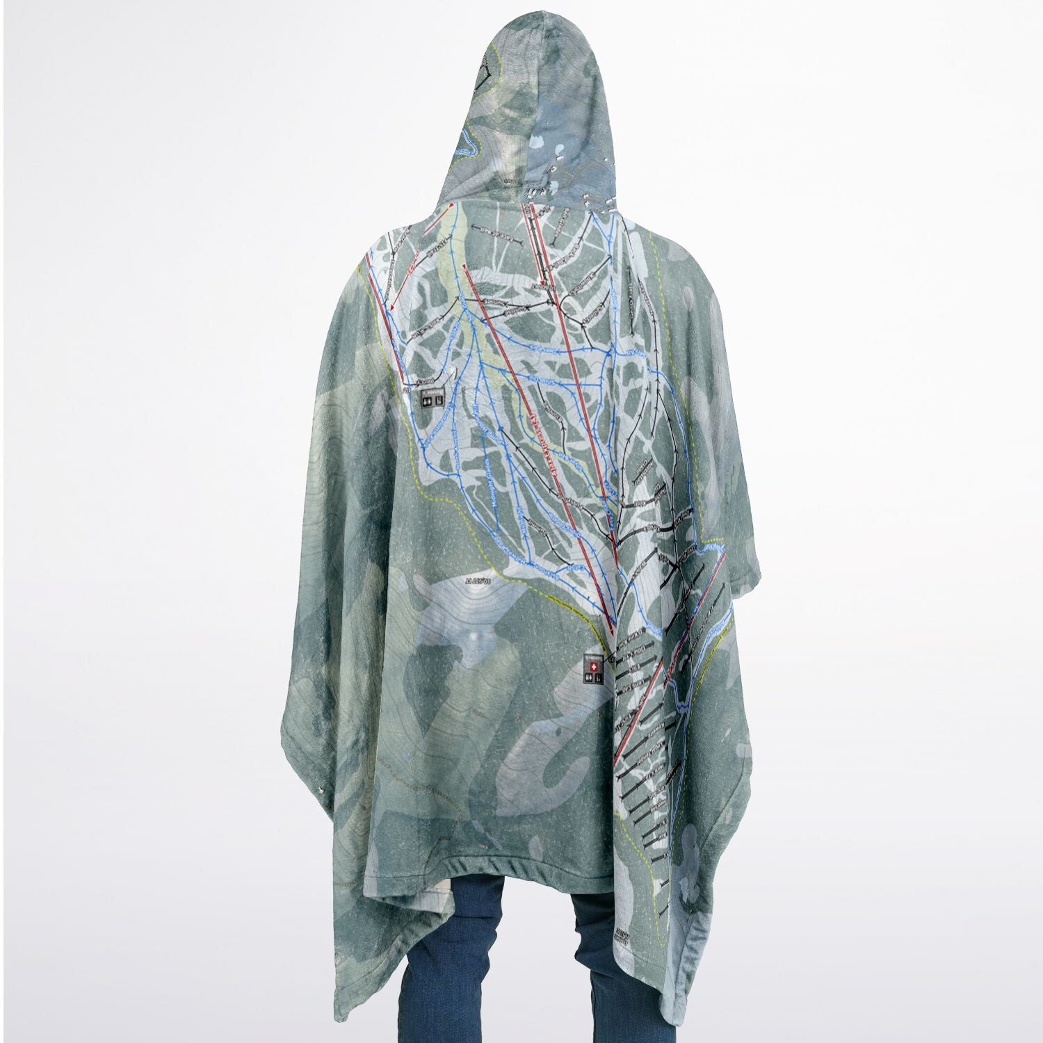Aspen Mountain, Colorado Ski Resort Map Flannel Blanket Poncho