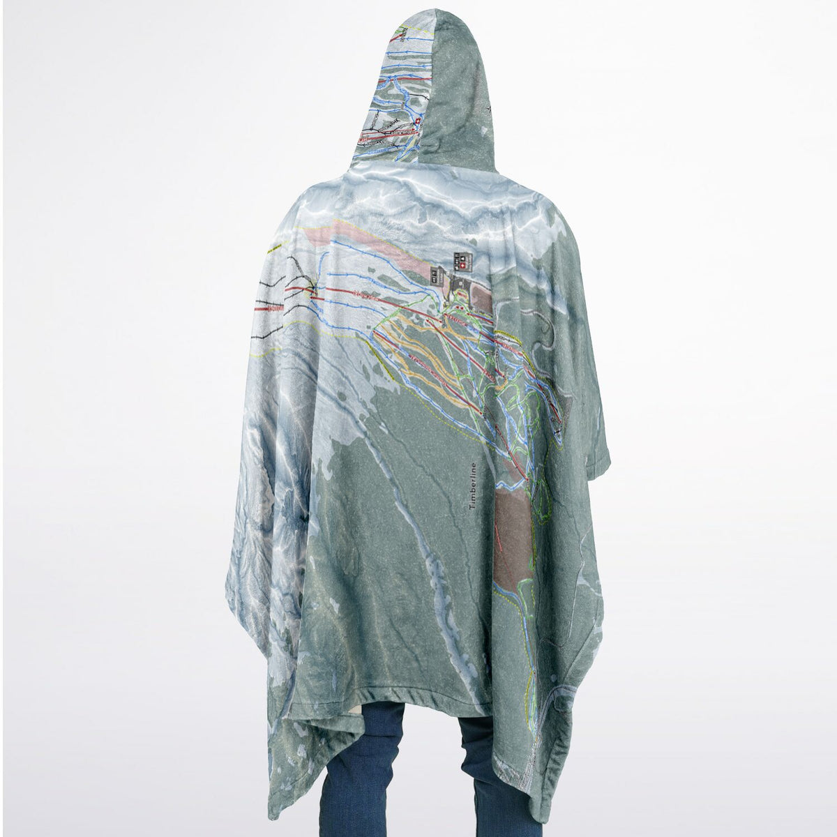 Mt Hood, Oregon Ski Resort Map Flannel Blanket Poncho