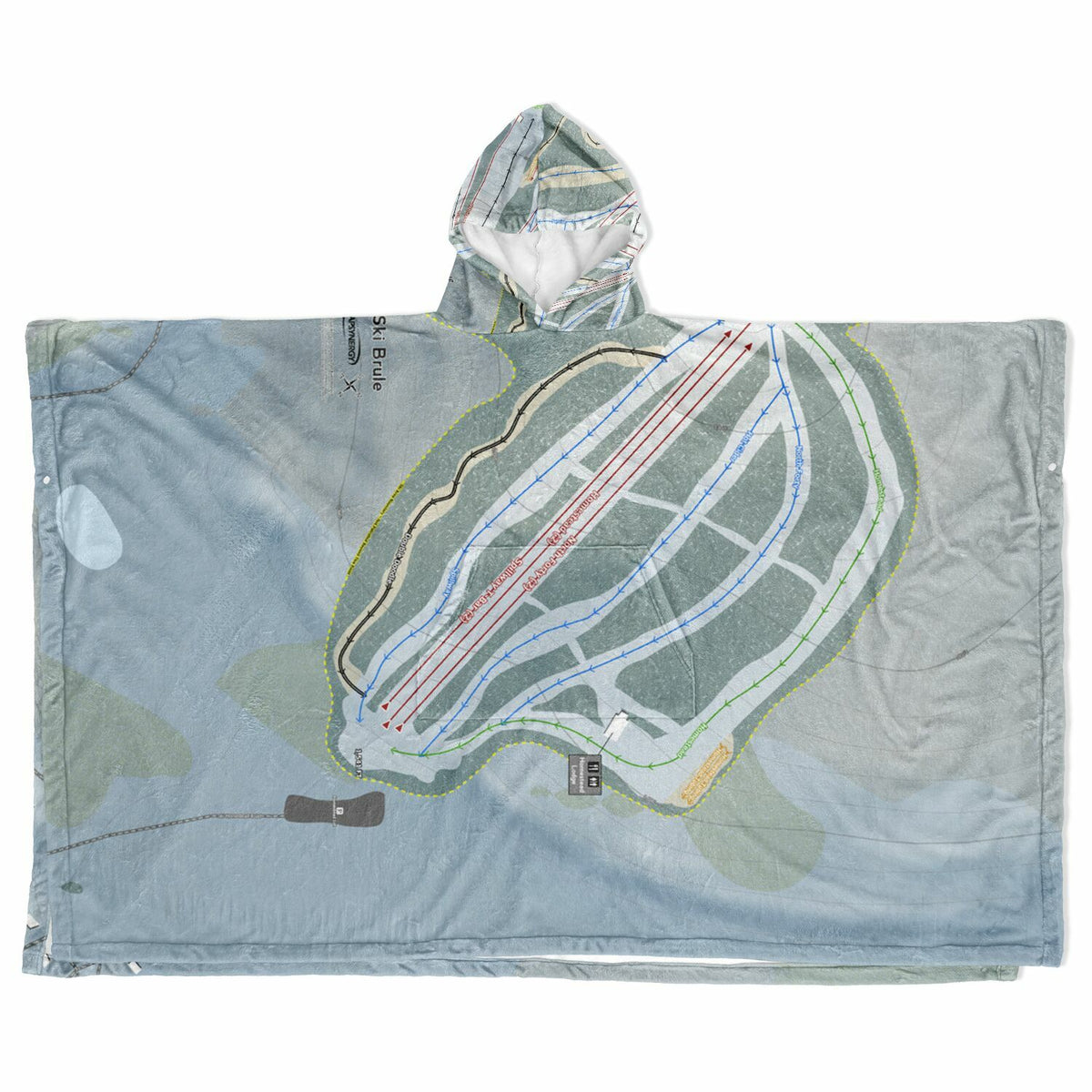 Ski Brule, Michigan Ski Resort Map Flannel Blanket Poncho