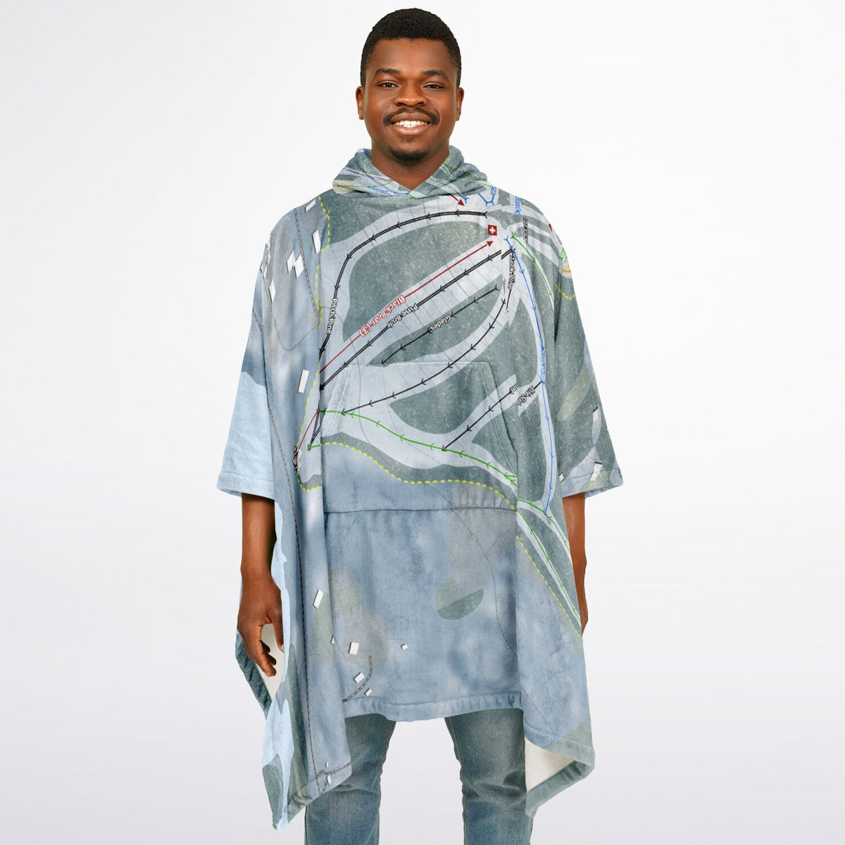 King Pine, New Hampshire Ski Resort Map Flannel Blanket Poncho