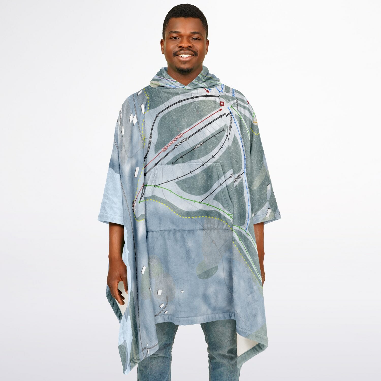 King Pine, New Hampshire Ski Resort Map Flannel Blanket Poncho