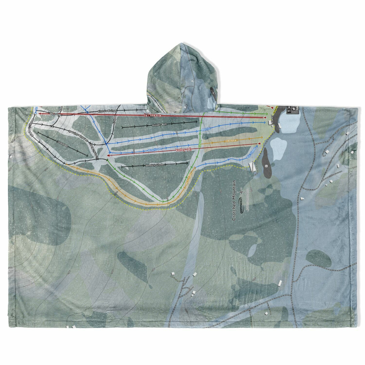 Crotched Mountain, New Hampshire Ski Resort Map Flannel Blanket Poncho