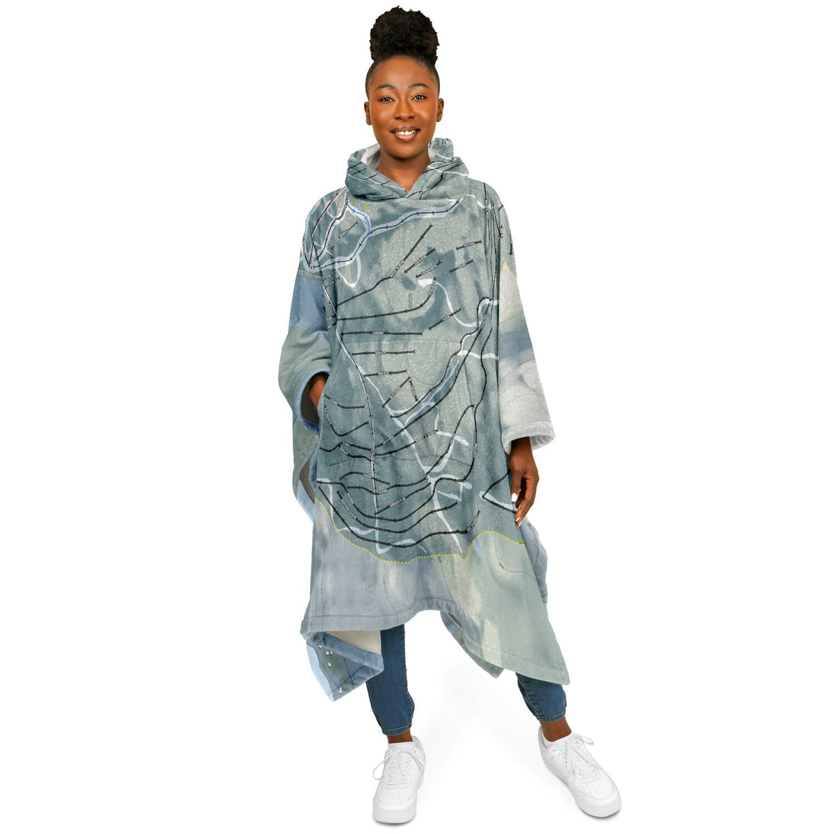 Mount Bohemia, Michigan Ski Resort Map Flannel Blanket Poncho