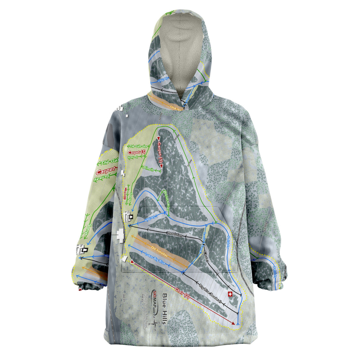 Blue Hills, Massachusetts Ski Trail Map Snug Hoodie