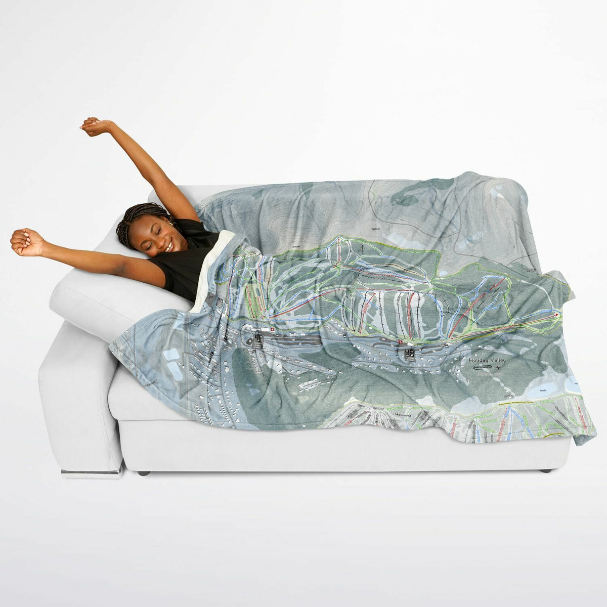 Holiday Valley, New York Ski Resort Map Flannel Blanket Poncho