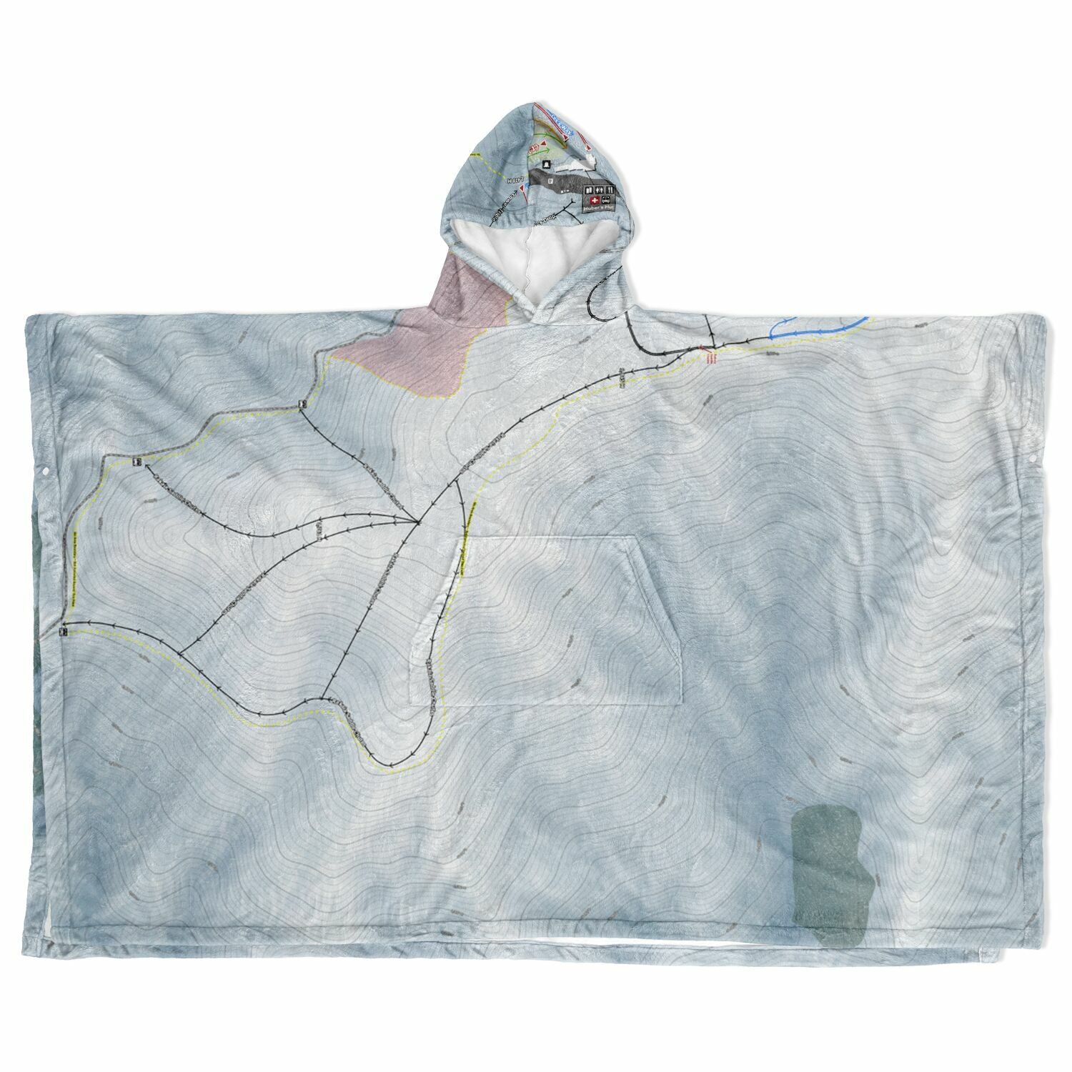 Mt Hutt, New Zealand Ski Resort Map Flannel Blanket Poncho - Powderaddicts