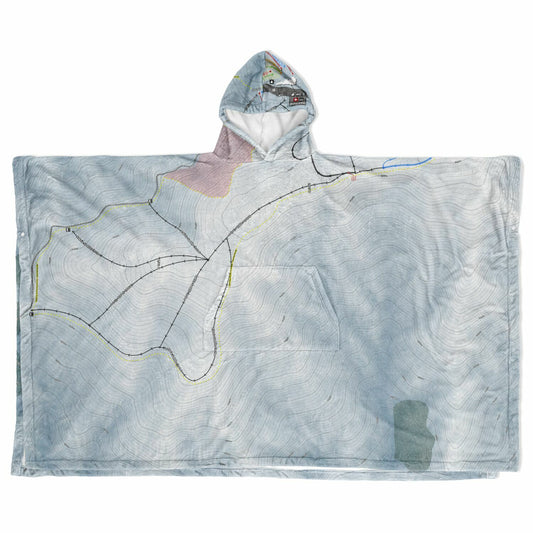 Mt Hutt, New Zealand Ski Resort Map Flannel Blanket Poncho - Powderaddicts