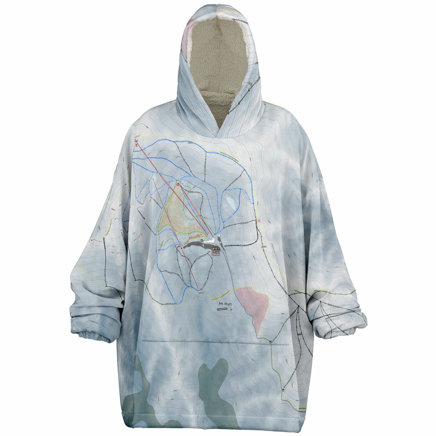 Mt Hutt, New Zealand Ski Trail Map - Snug Hoodie