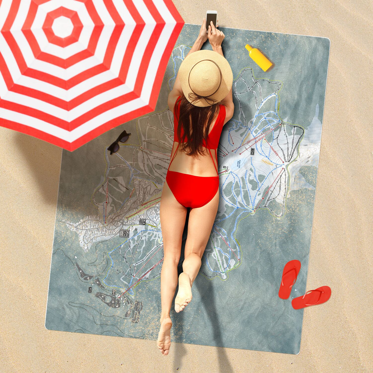 Mount Buller, Australia Ski Resort Map Printed Beach Towel