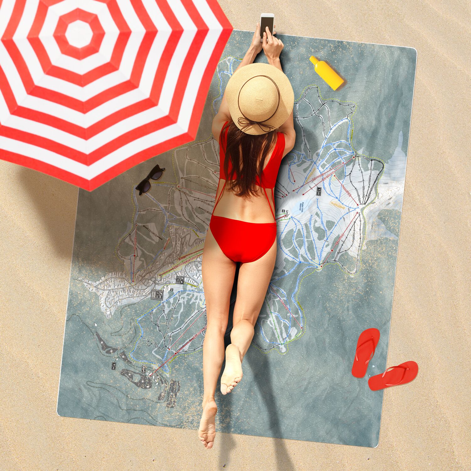 Mount Buller, Australia Ski Resort Map Printed Beach Towel