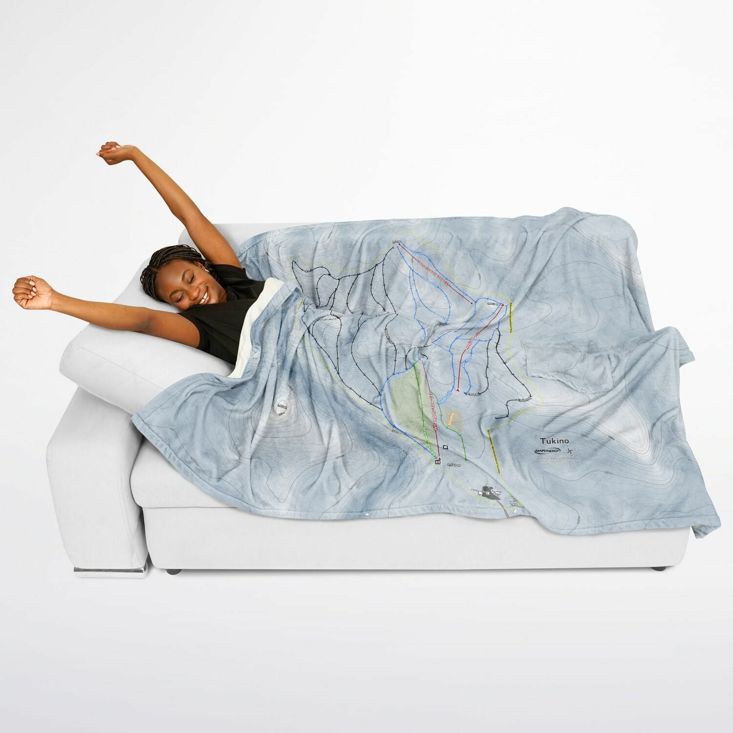 Tukino, New Zealand Ski Resort Map Flannel Blanket Poncho - Powderaddicts