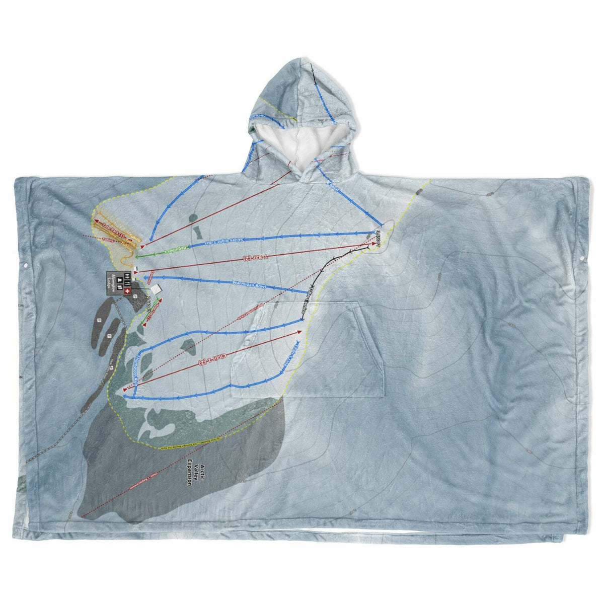 Arctic Valley, Alaska Ski Resort Map Flannel Blanket Poncho