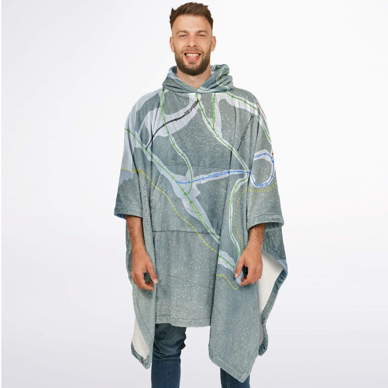 Ski Cloudcroft, New Mexico Ski Resort Map Flannel Blanket Poncho