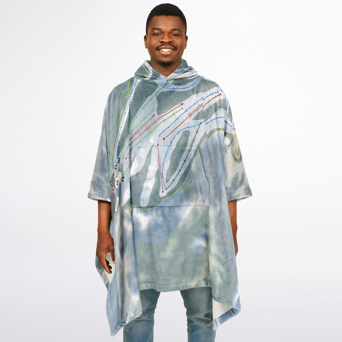 Hickory Hills, Michigan Ski Resort Map Flannel Blanket Poncho