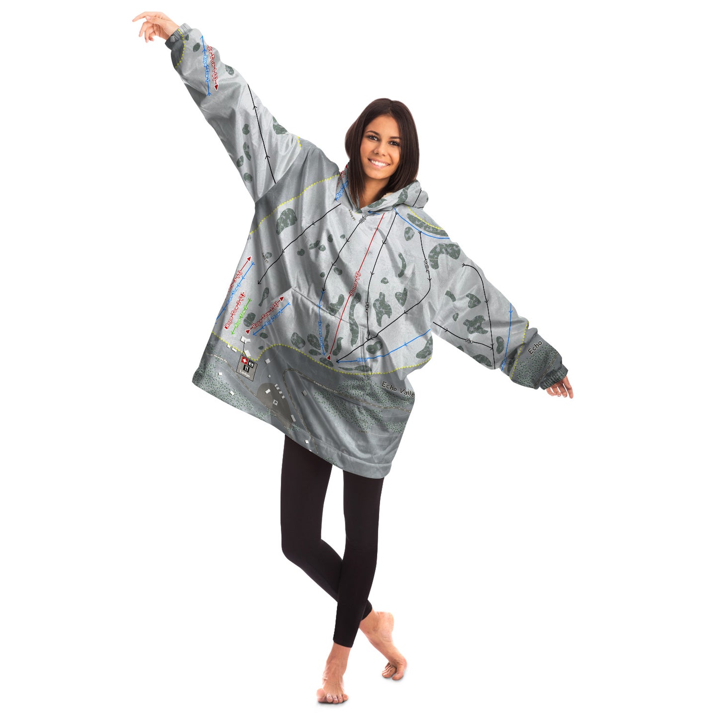 Echo Valley, Washington Ski Trail Map Snug Hoodie - Powderaddicts