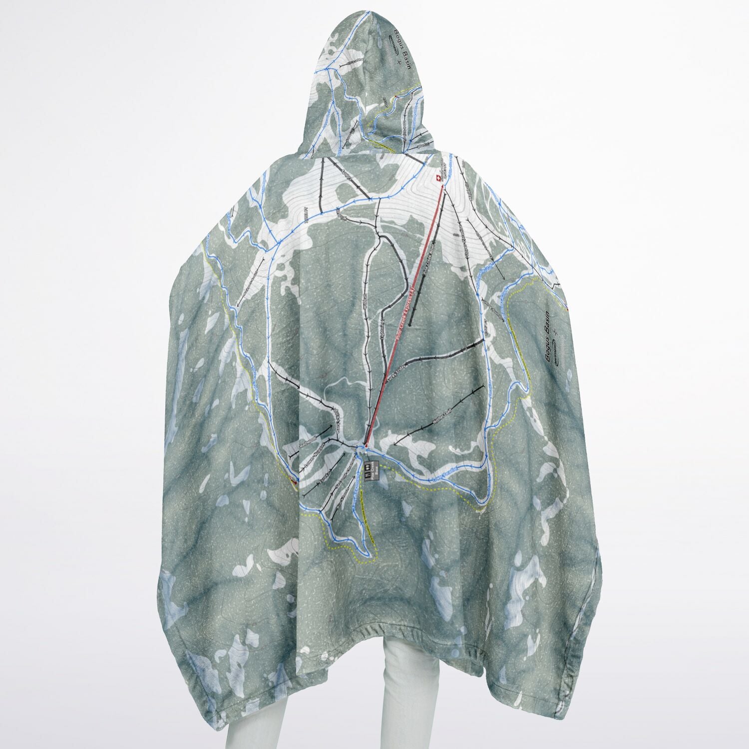 Bogus Basin, Idaho Ski Resort Map Flannel Blanket Poncho