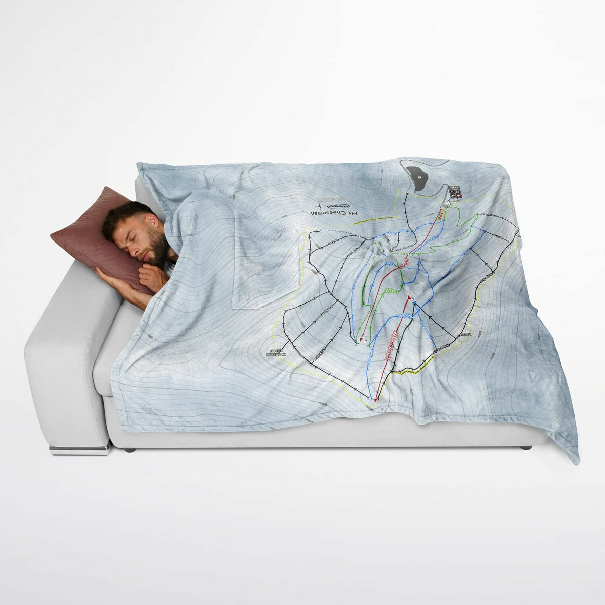 Mt Cheeseman, New Zealand Ski Resort Map Flannel Blanket Poncho