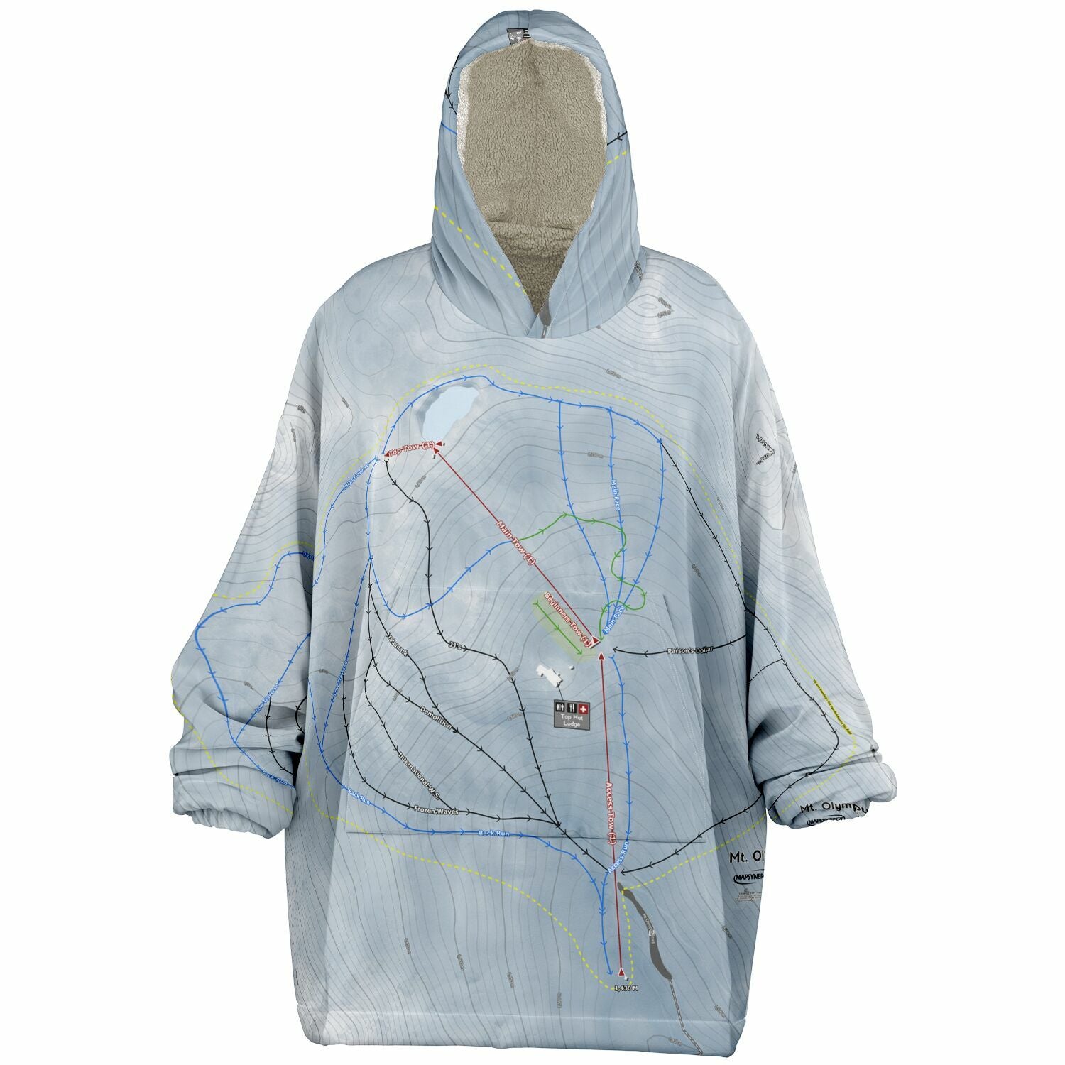 Mt Olympus, New Zealand Ski Trail Map - Snug Hoodie - Powderaddicts