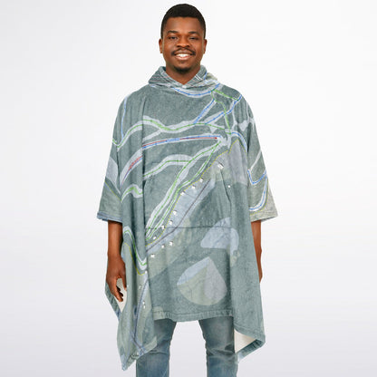 Mt Abram, Maine Ski Resort Map Flannel Blanket Poncho