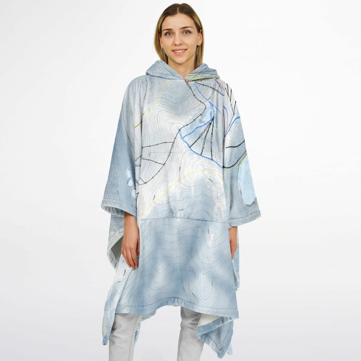 The Remarkables, New Zealand Ski Resort Map Flannel Blanket Poncho - Powderaddicts