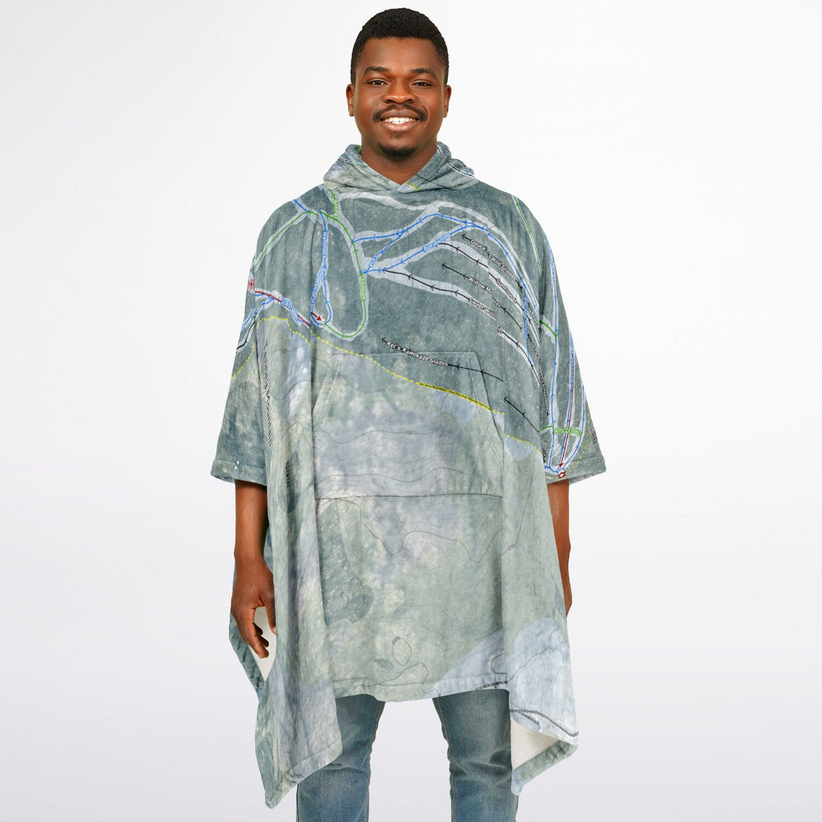 Tenney Mountain, New Hampshire Ski Resort Map Flannel Blanket Poncho