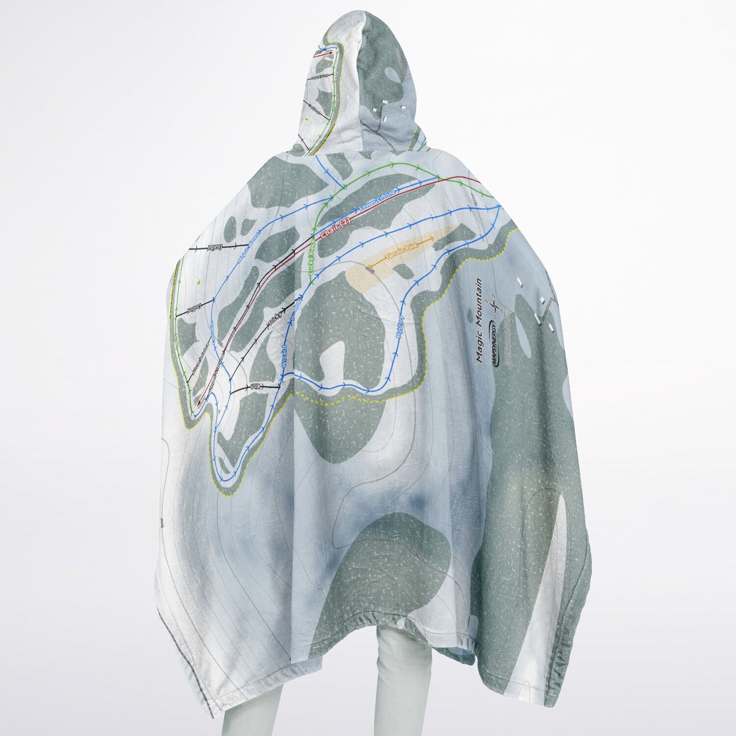 Magic Mountain, Idaho Ski Resort Map Flannel Blanket Poncho