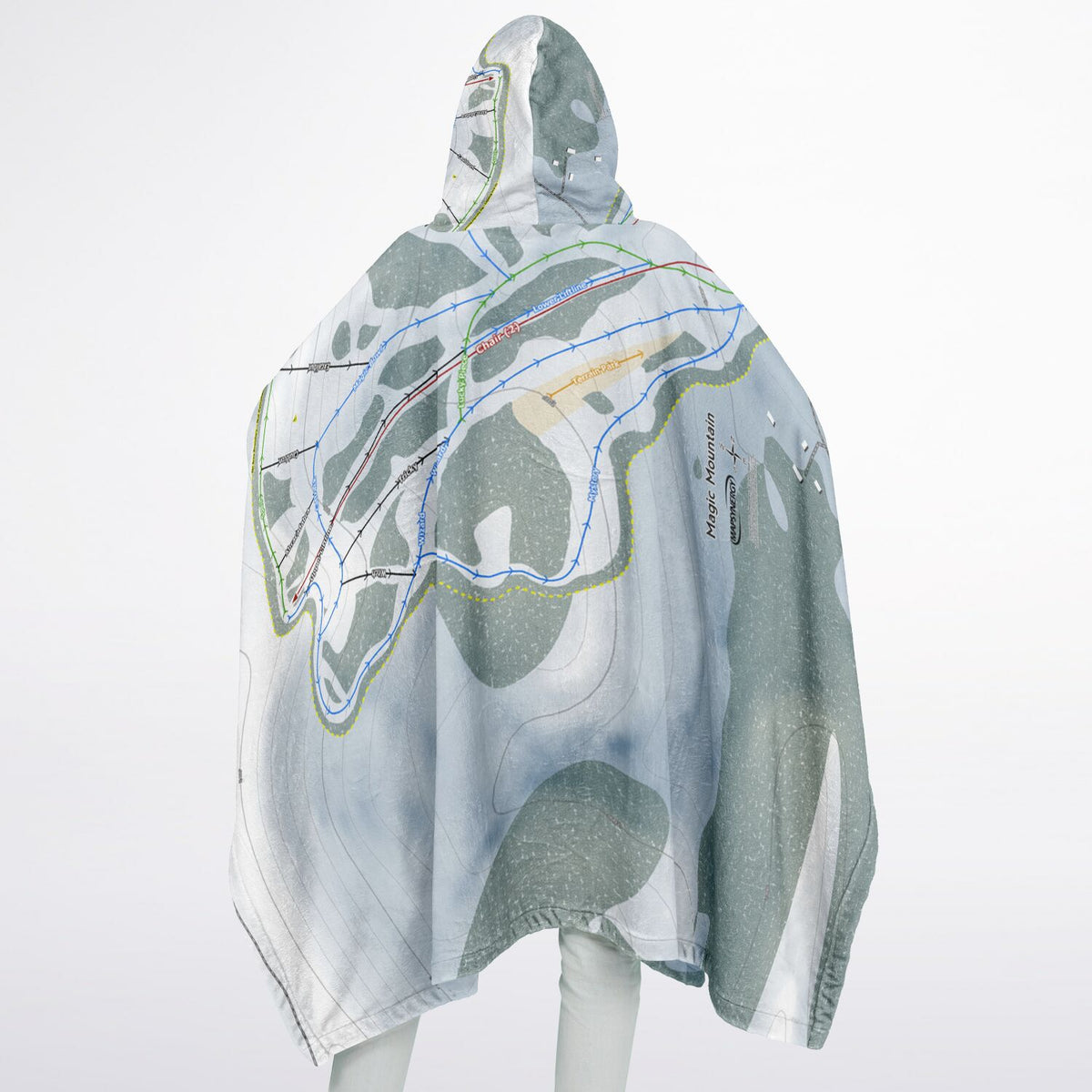 Magic Mountain, Idaho Ski Resort Map Flannel Blanket Poncho