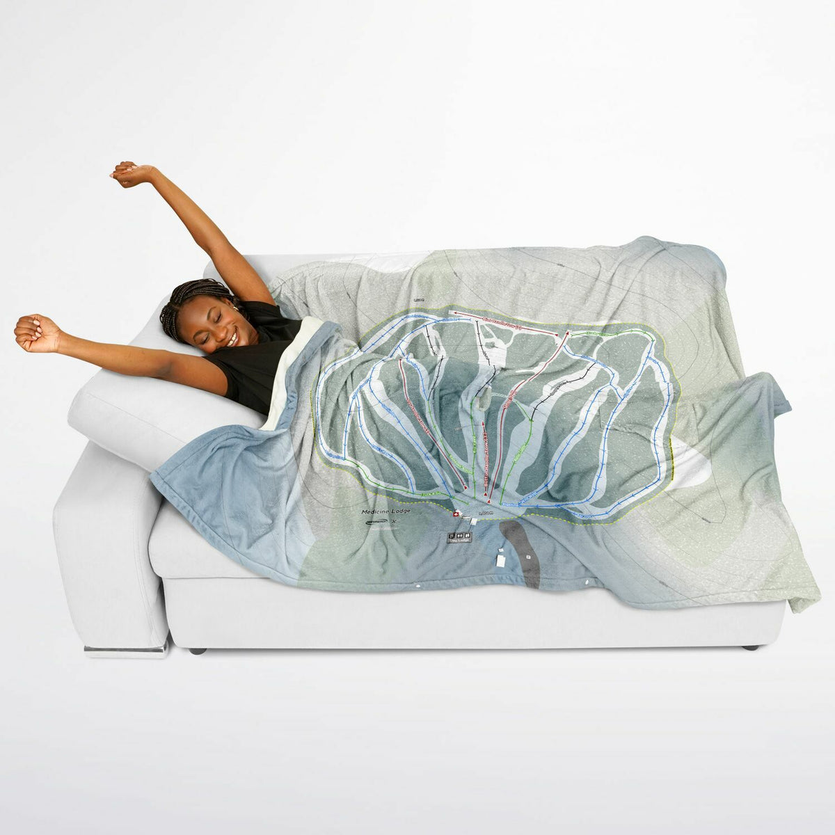 Medicine Lodge, Alberta Ski Resort Map Flannel Blanket Poncho