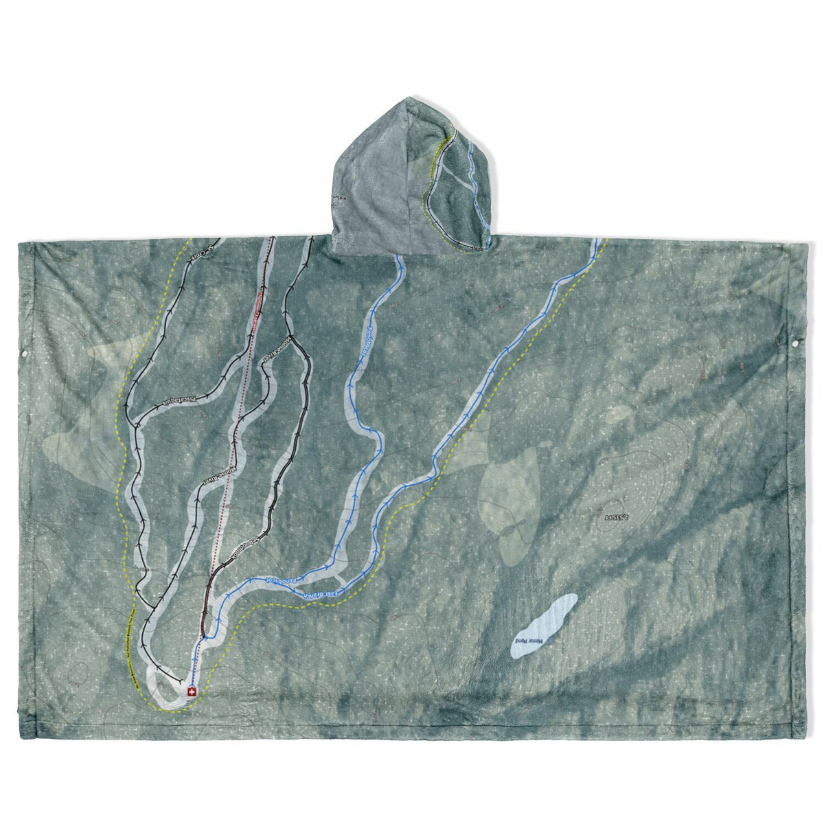 Big Moose Mountain, Maine Ski Resort Map Flannel Blanket Poncho