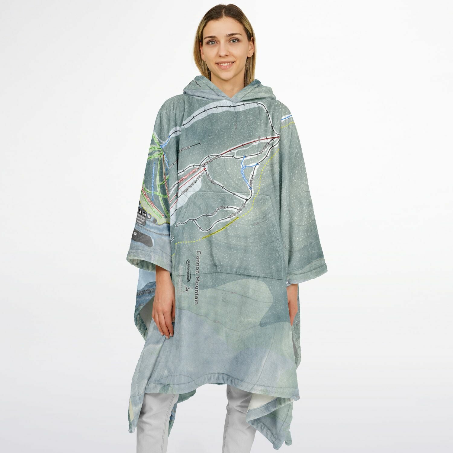 Cannon Mountain, New Hampshire Ski Resort Map Flannel Blanket Poncho