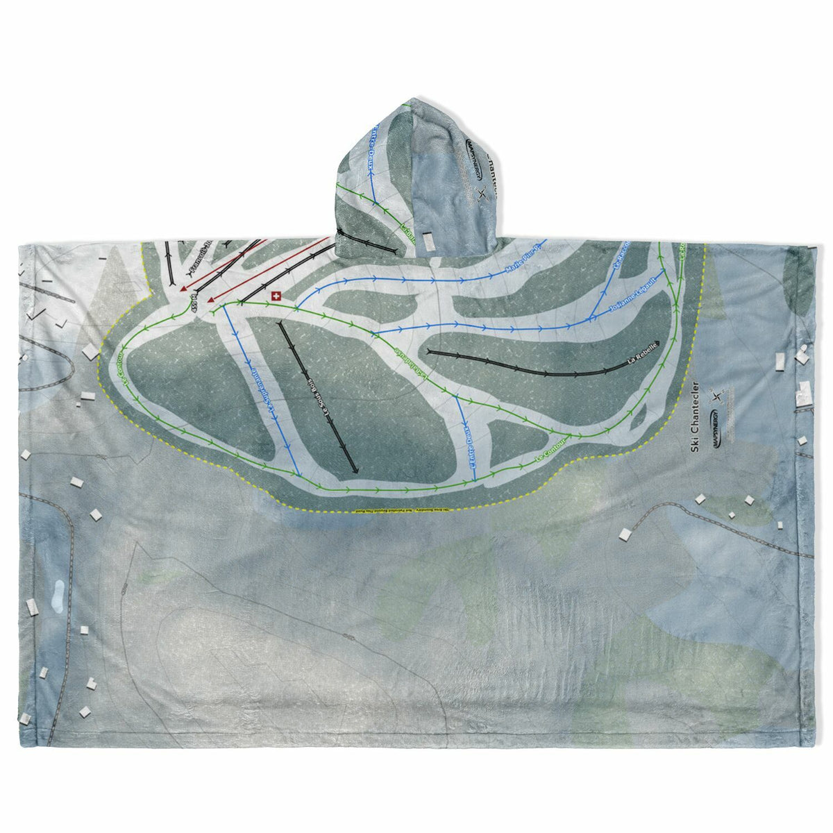 Ski Chantecler, Quebec Ski Resort Map Flannel Blanket Poncho