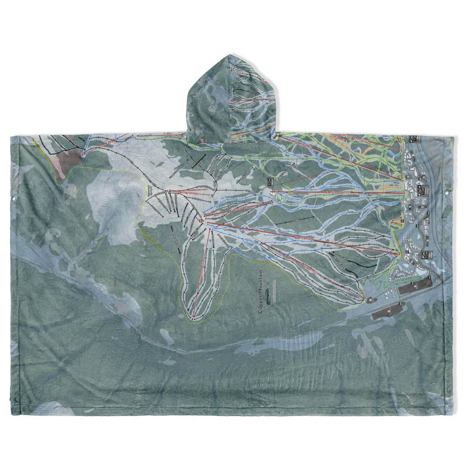 Copper Mountain, Colorado Ski Resort Map Flannel Blanket Poncho