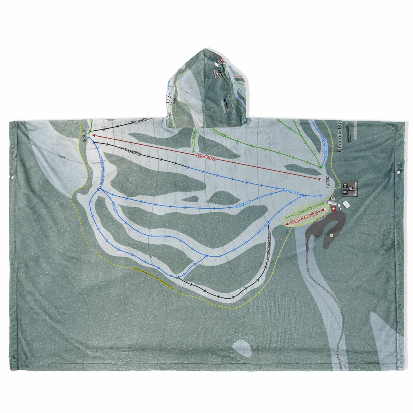 Phoenix Mountain, British Columbia Ski Resort Map Flannel Blanket Poncho