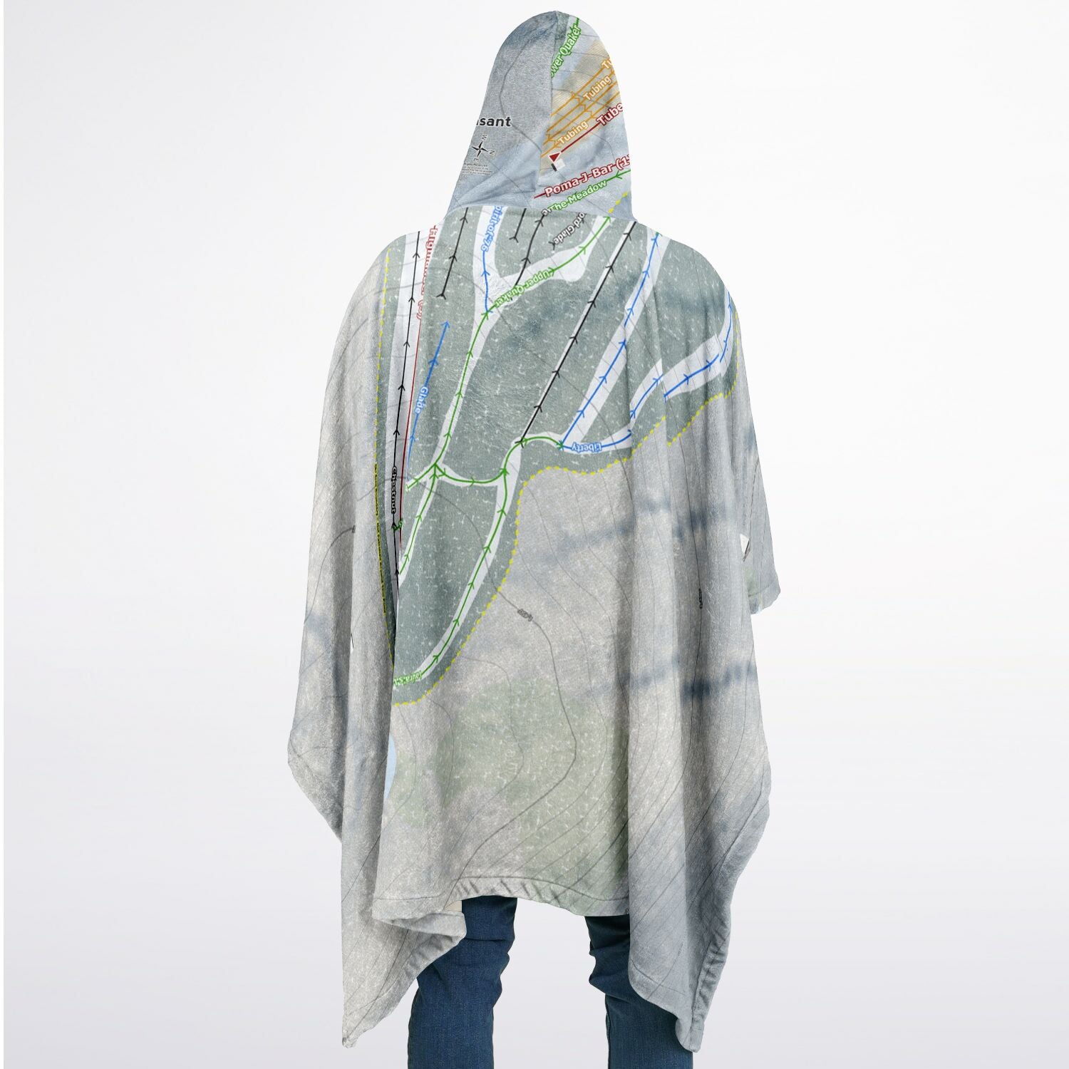 Mount Pleasant, Pennsylvania Ski Resort Map Flannel Blanket Poncho