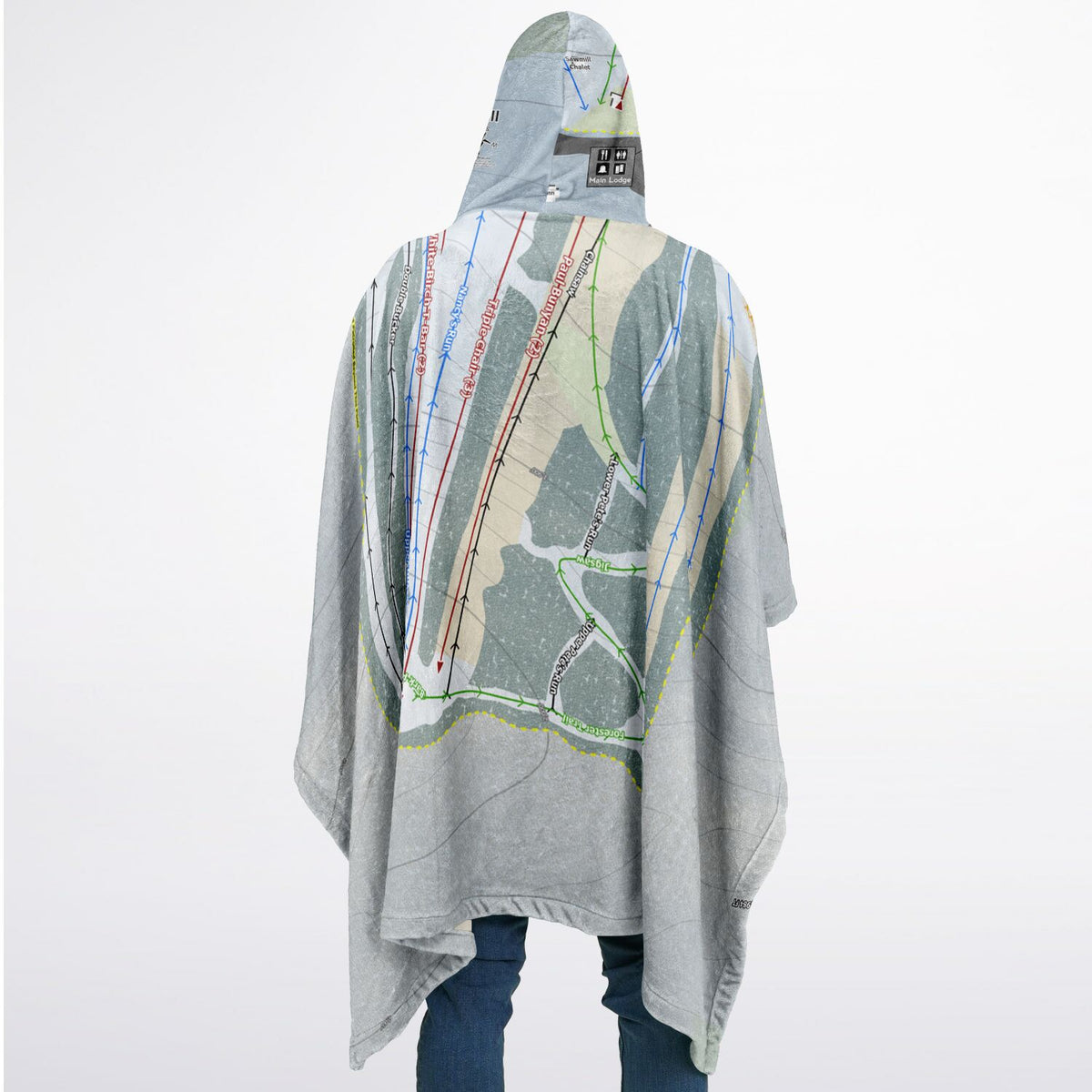 Ski Sawmill, Pennsylvania Ski Resort Map Flannel Blanket Poncho