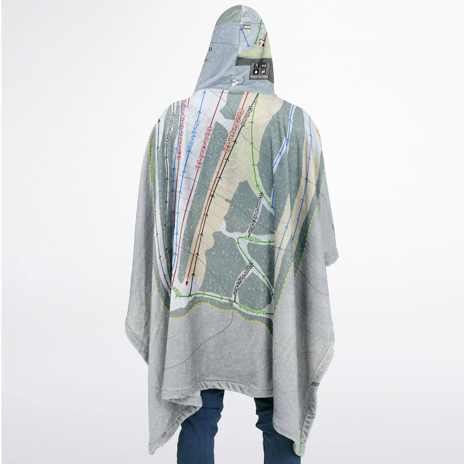 Ski Sawmill, Pennsylvania Ski Resort Map Flannel Blanket Poncho