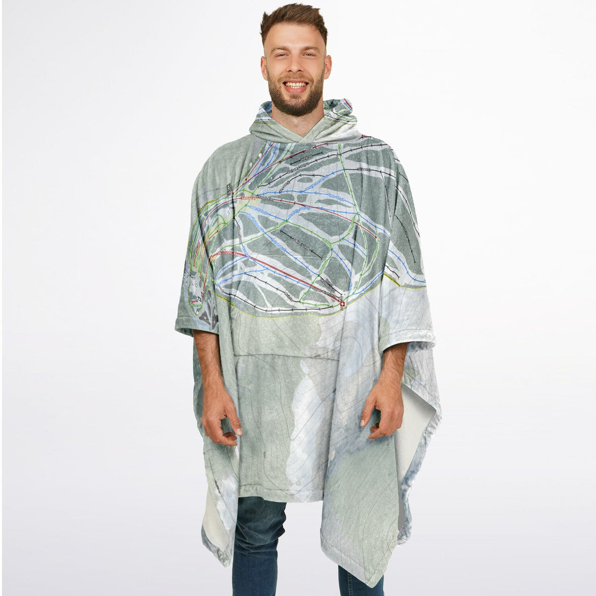 Ski Santa Fe, New Mexico Ski Resort Map Flannel Blanket Poncho
