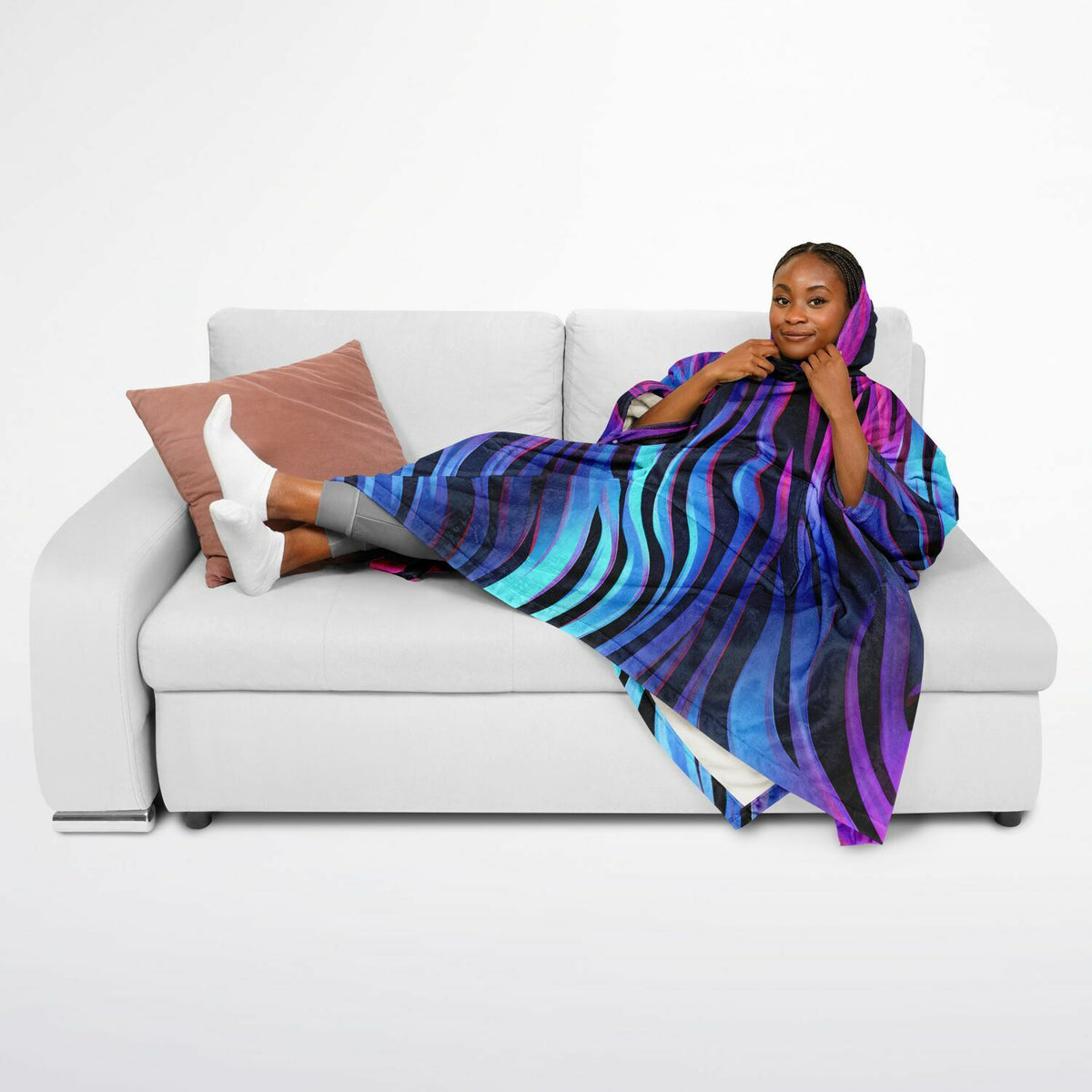 Neon Fluid Waves,  Flannel Blanket Poncho