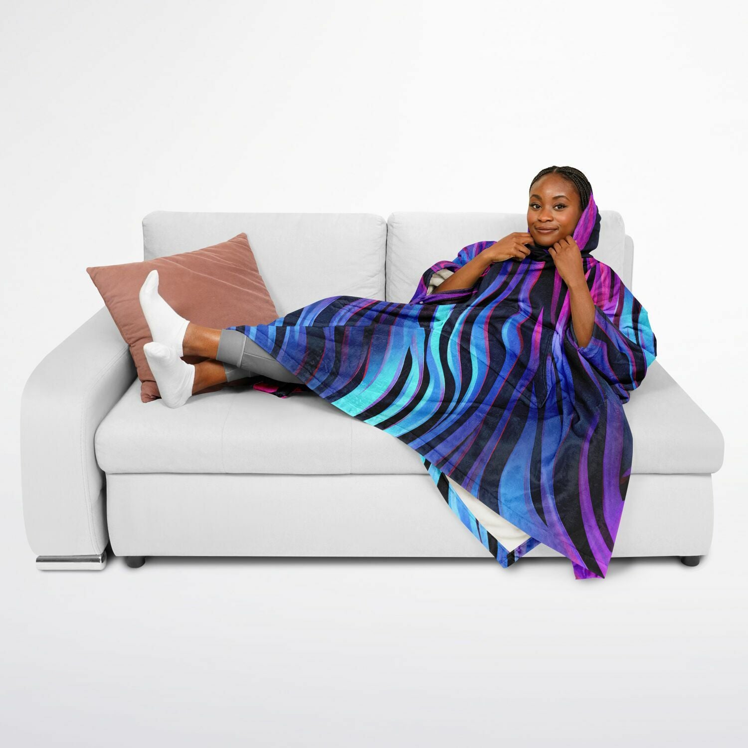 Neon Fluid Waves,  Flannel Blanket Poncho