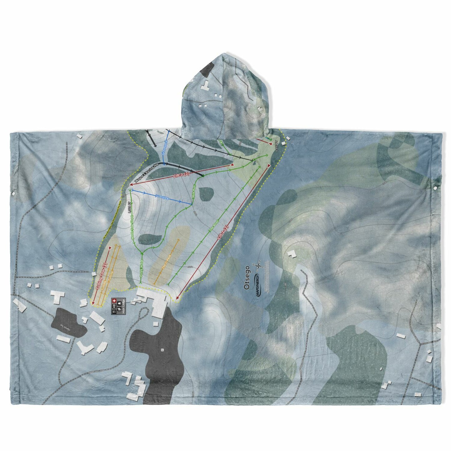 Otsego, Michigan Ski Resort Map Flannel Blanket Poncho